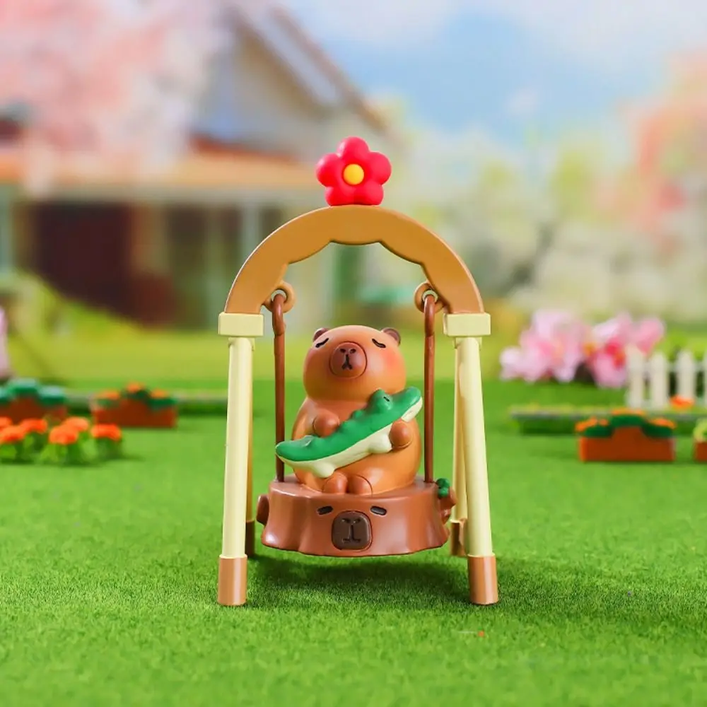 

Mini Random Type Capybara Anime Figure Lying Sitting Bath Capybara Figure Swinging Cartoon Capybara PVC Model Cake Decoration