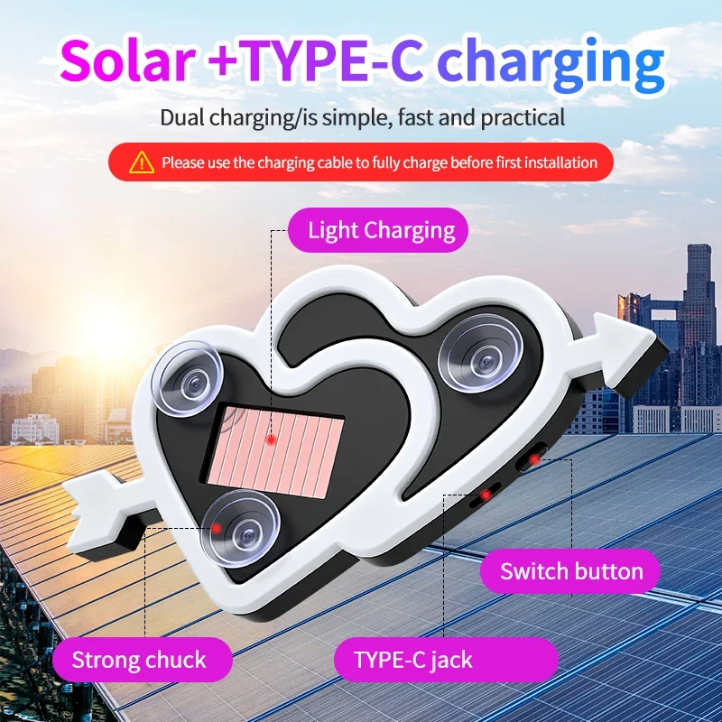 Car Solar Triangle Window Heart-Shaped Light Emitting Heart-Shaped Atmosphere Light Interior Wiring Free Led Atmosphere Light