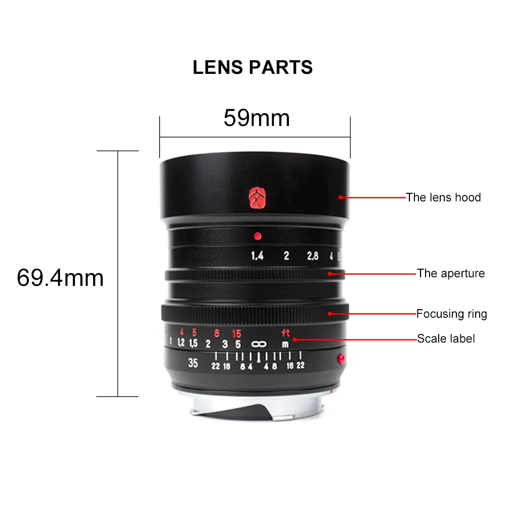 7artisans M35mm F1.4 Full Frame Manual Focus Prime Lens for Leica M Camera M2 M3 M4 M8 M9 M10 Leica M Mount Lens with adapter