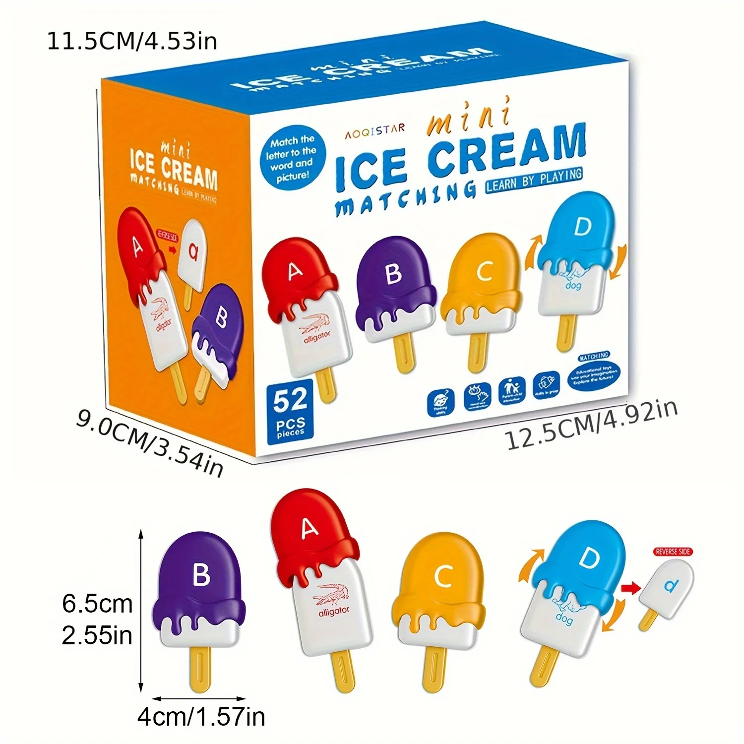 Jouets de crème glacée avec lettres assorties, Alphabet, majuscules, couleurs minuscules, jeu d'appariement cognitif, apprentissage éducatif pour garçon et fille