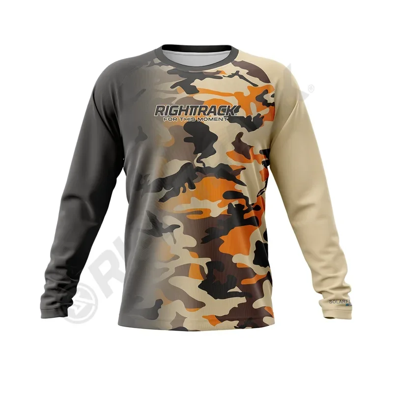 New Arrivals RIGHTTRACK Camo T-shirt Men's Long Sleeve Fishing Clothing Mesh UPF50  UV Hunting Climbing Camping Hiking Apparel