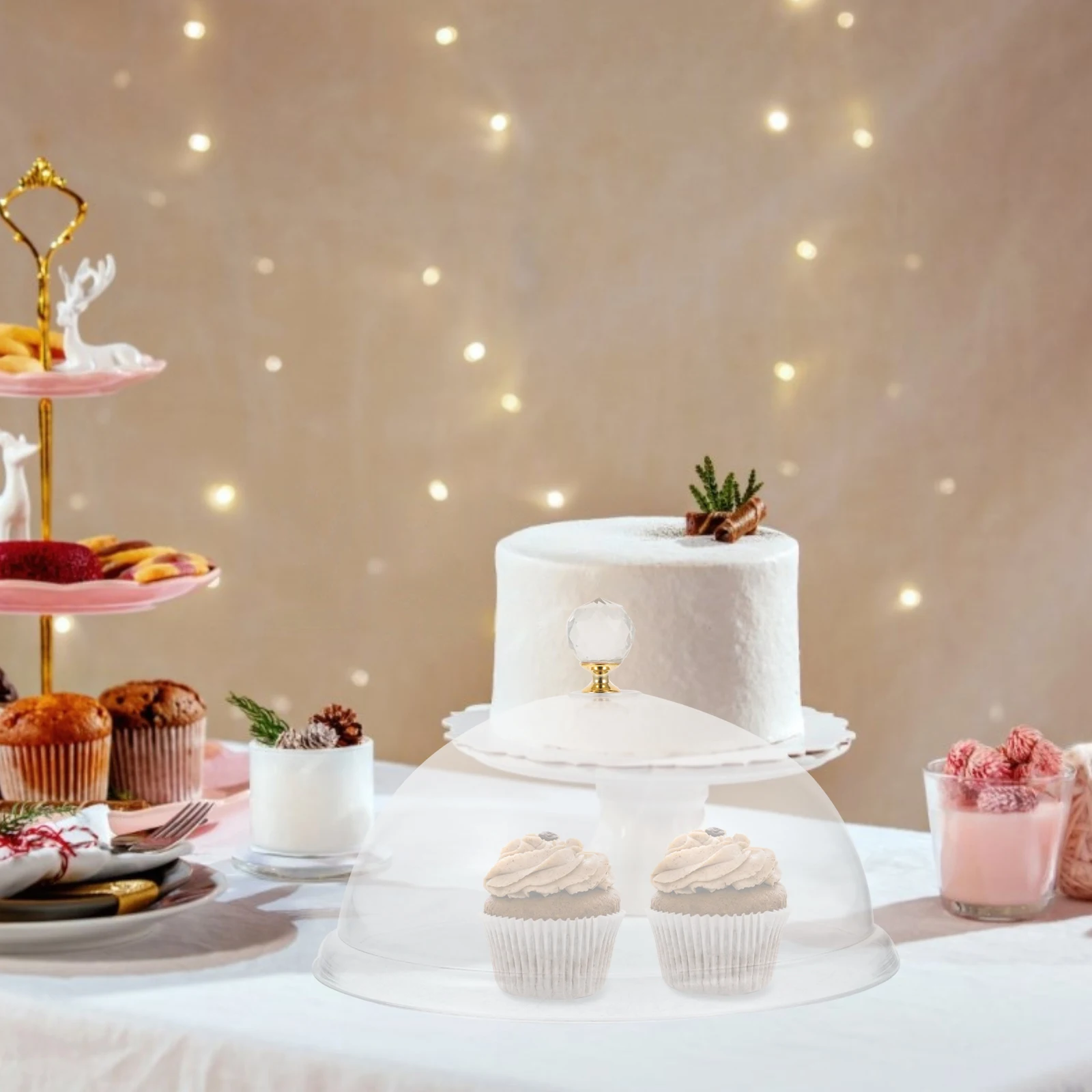 

Acrylic Cake Dome Cover Large Shatterproof Reusable Food Dust Dish Protective Handle Clear Home Party Restaurant for Birthday