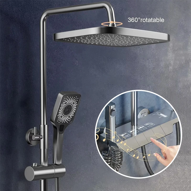 

Усовершенствованный душ в стиле фортепиано с цифровым дисплеем и интеллектуальным контролем температуры Мощное усиление давления воды