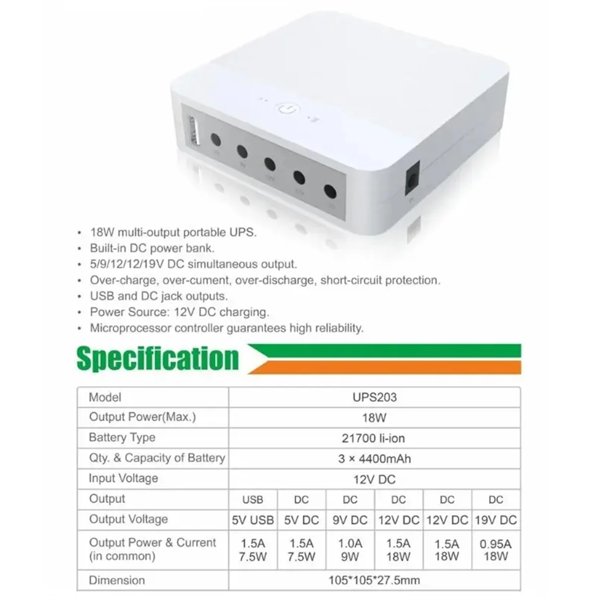 

New 3C-13200mah USB 5V 9V 12V 19V Uninterruptible Power Supply UPS Battery Backup Unit with 5.5x2.5mm Cable for Wireless Router