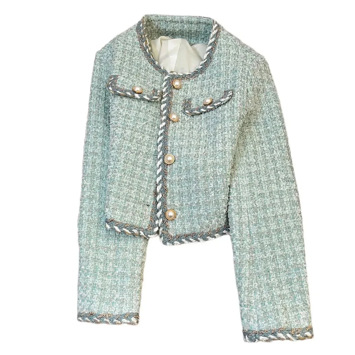 Exquisite Coarse Tweed Small Fragrant Style Short Coat Women's Spring Autumn 2026 New Round Neck Socialite Jacket Casual Top view 5
