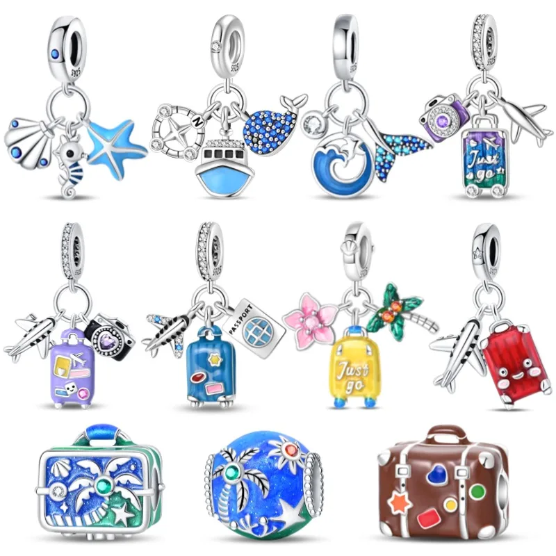 

Original S925 Sterling Silver Seaside Vacation Suitcase Pendant For 3MM Bracelet DIY Charm Fit Women Jewelry Fashion Gift