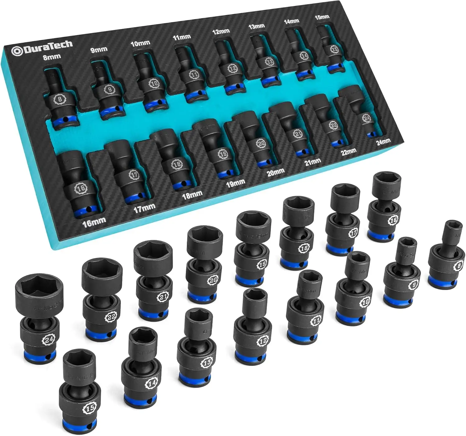 

3/8" Drive Impact Universal Joint Socket Set, 16-Piece Metric Swivel Sockets, Cr-Mo Steel with EVA Foam Organizer