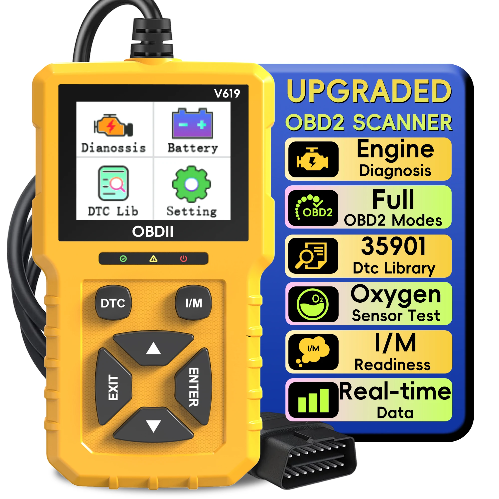 

OBD2 Scanner Car Diagnostic Tool, Code Reader, Enhanced Check Car Engine Light Diagnostic Scan Tool, Upgraded Fault Code Scanner