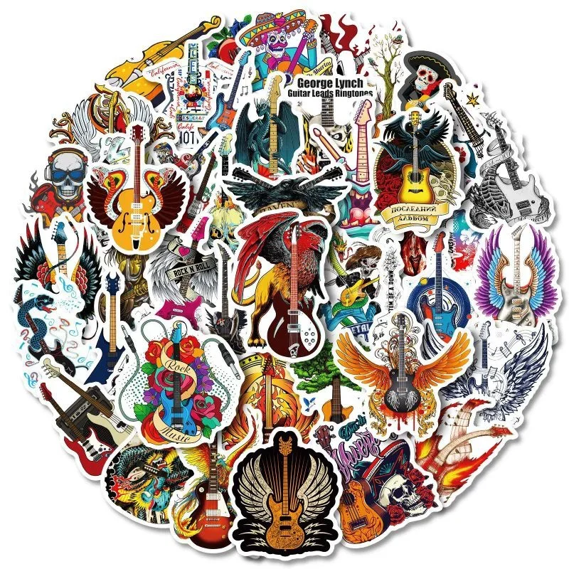 10/30/50Pcs Crazy Rock Roll Music Bass Guitar Musical Instrument Graffiti Stickers Car Mouse Pad Cup Waterproof Cartoon Decal