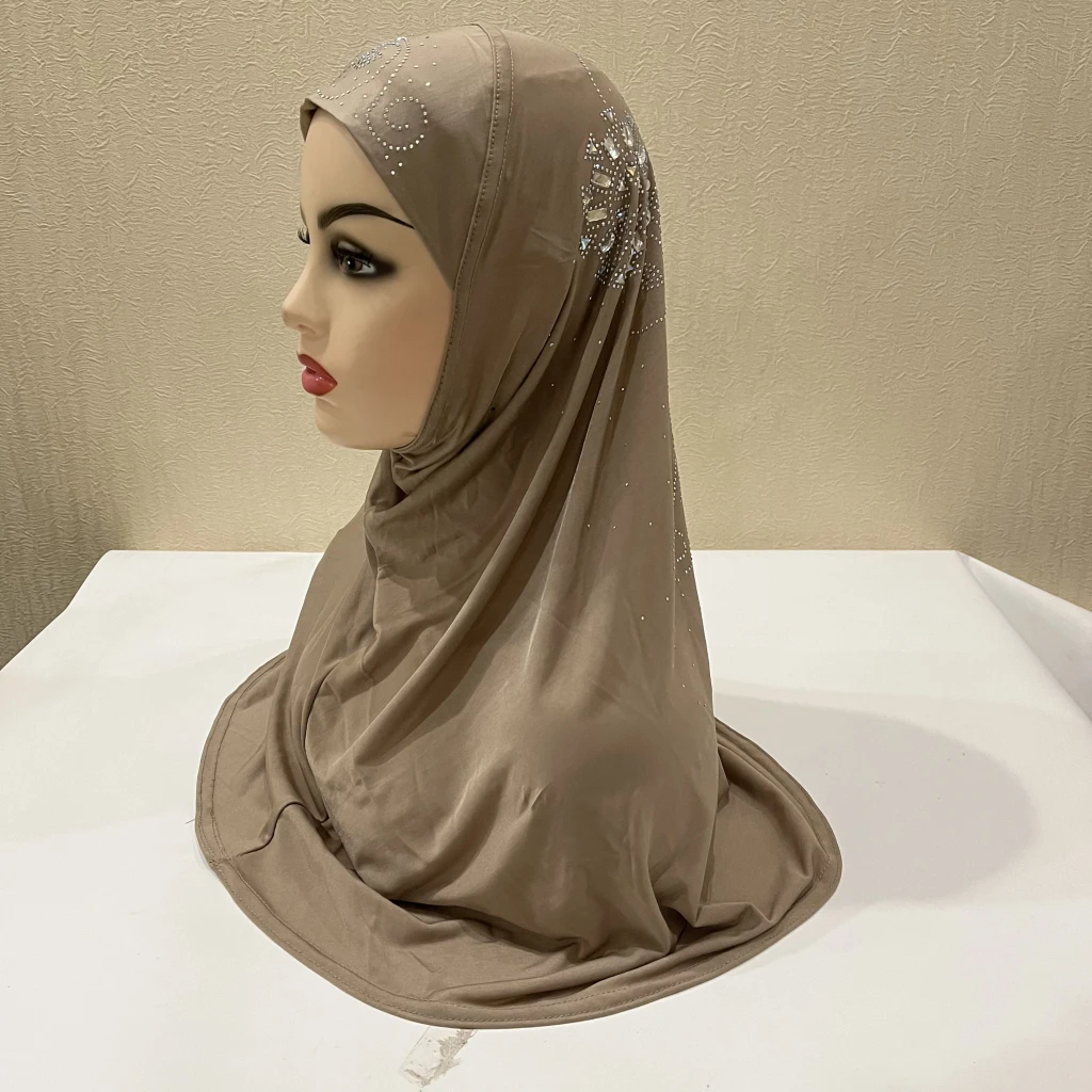 H237 beautiful big gilrs or adult muslim hijab with stones islamic scarf shawl headscarf hat armia pull on wrap