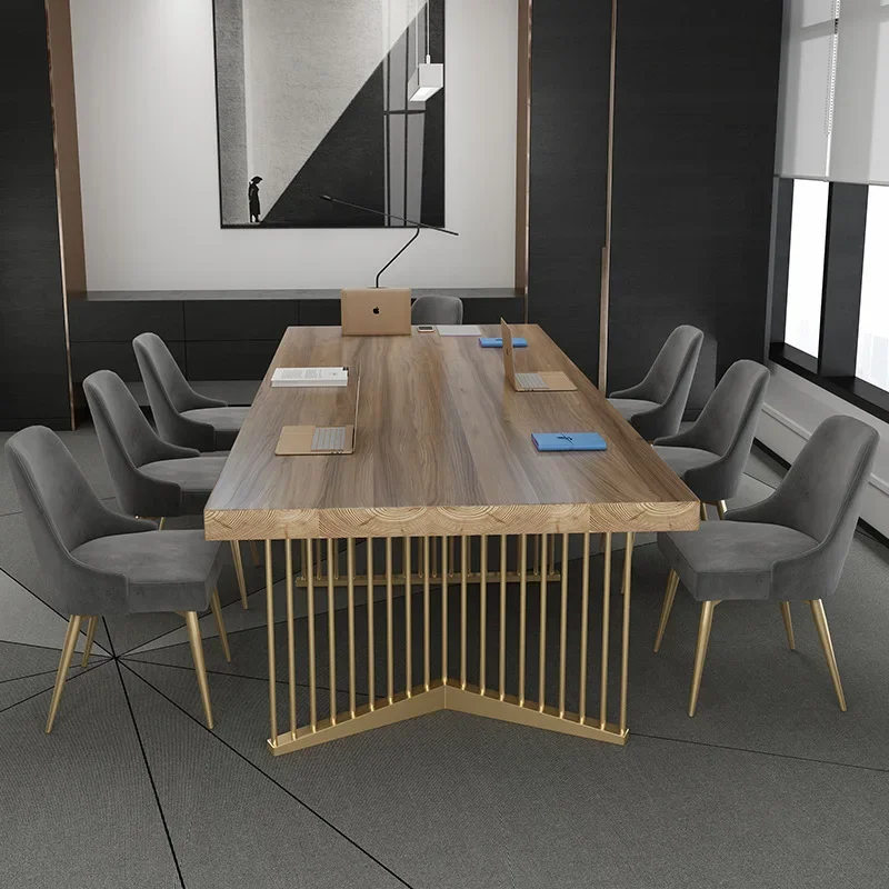 Modern simple meeting room large solid wood desk office building business negotiation staff training table and chair combination