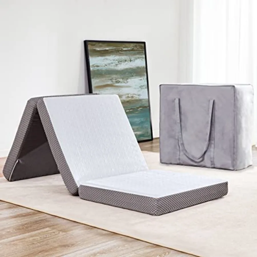 Foldable Mattress 4 Inch Folding Mattress Tri-fold Gel Memory Foam Breathable with Storage Bag Portable Floor Guest Bed Soft fo