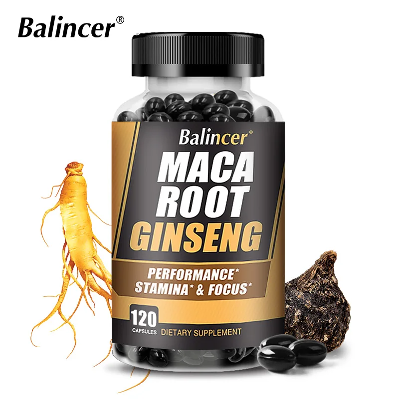 Maca Root + Ginseng Extract Capsules for Adult Men and Women - Energy, Vitality, Endurance and Muscle Mass