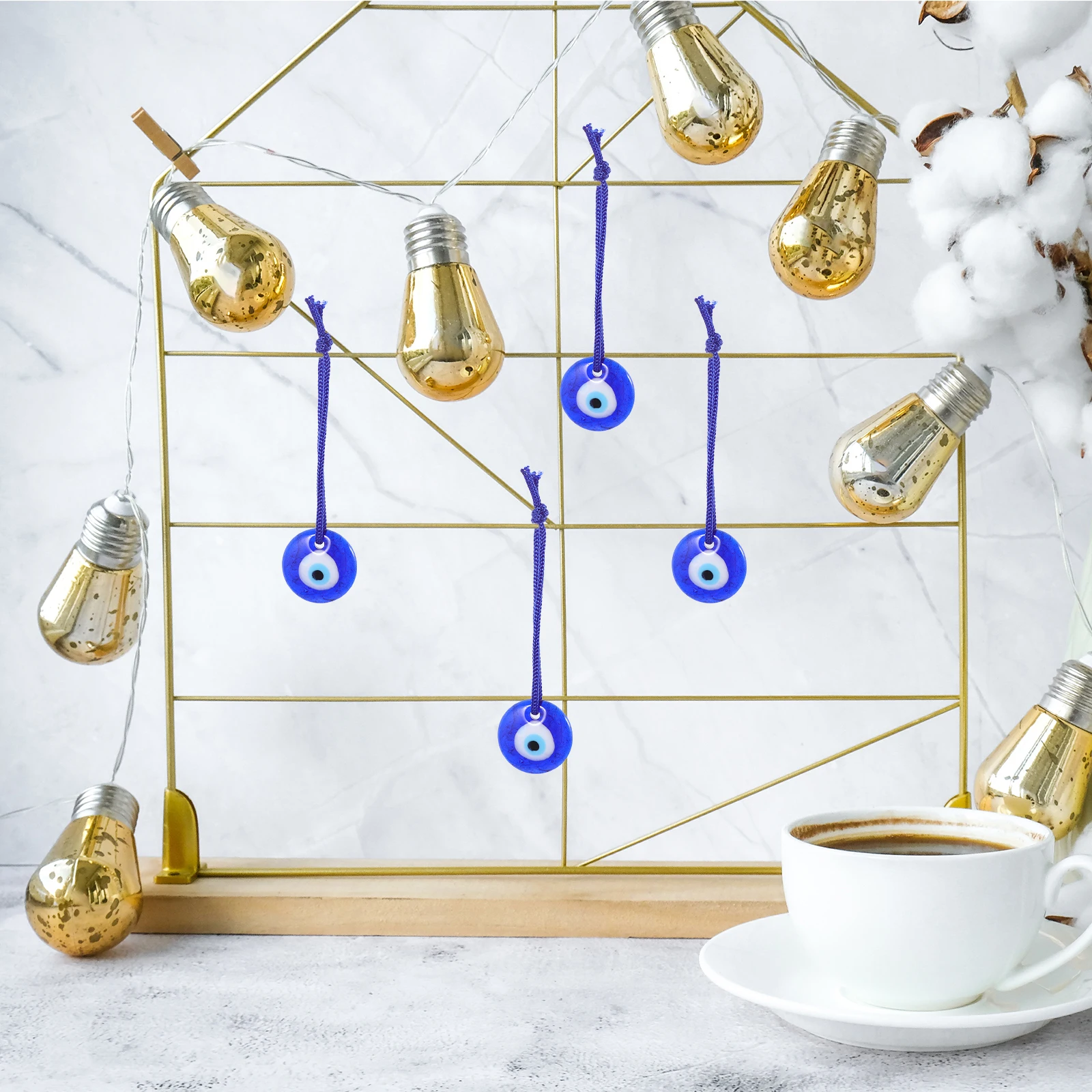 

6Pcs Glass Blue Evil Eye Pendant Wall Hanging Decor Turkish Blue Eye Bead Ornament for Room Car Interior Decoration