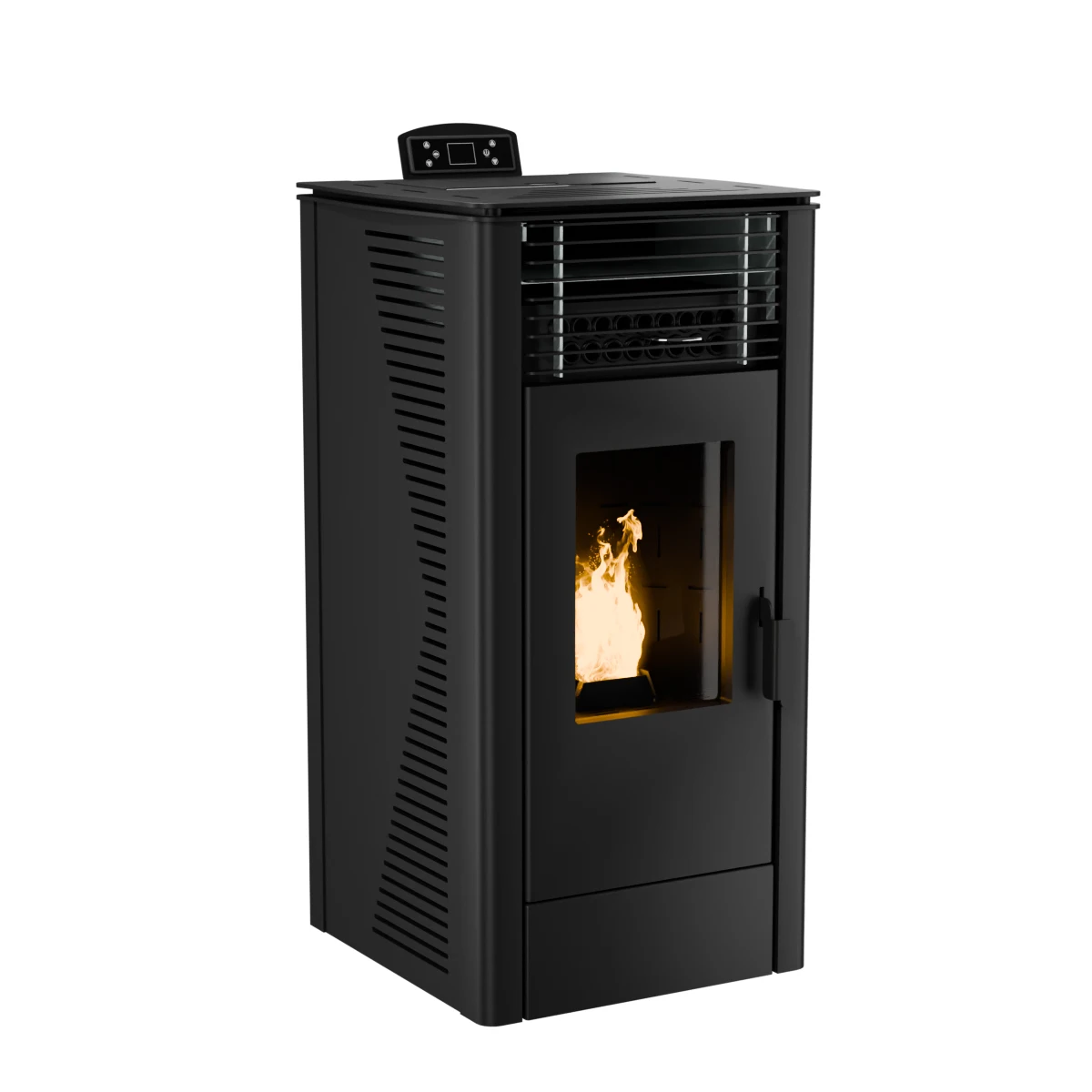 Modern Indoor Steel Pellet Stoves with Remote Control Biomass Wood Wall Insert Fireplace Smokeless for Living Room Use