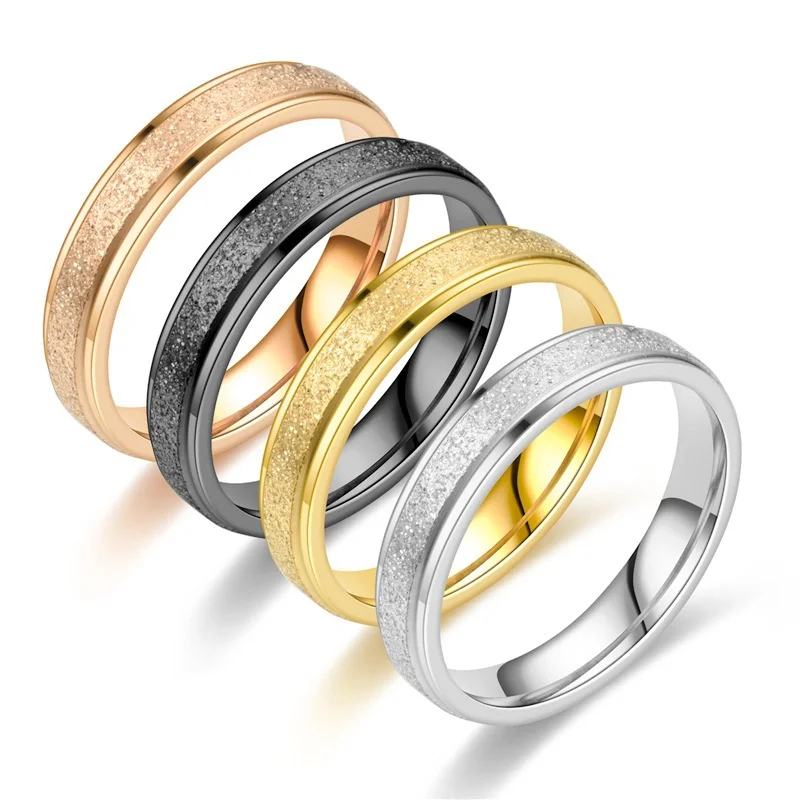 Fashion Stanless Steel Stackable Tiny Rings Titanium Gold Color Frosted Ring Delicate Women Men Jewelry Wedding Gifts Bague