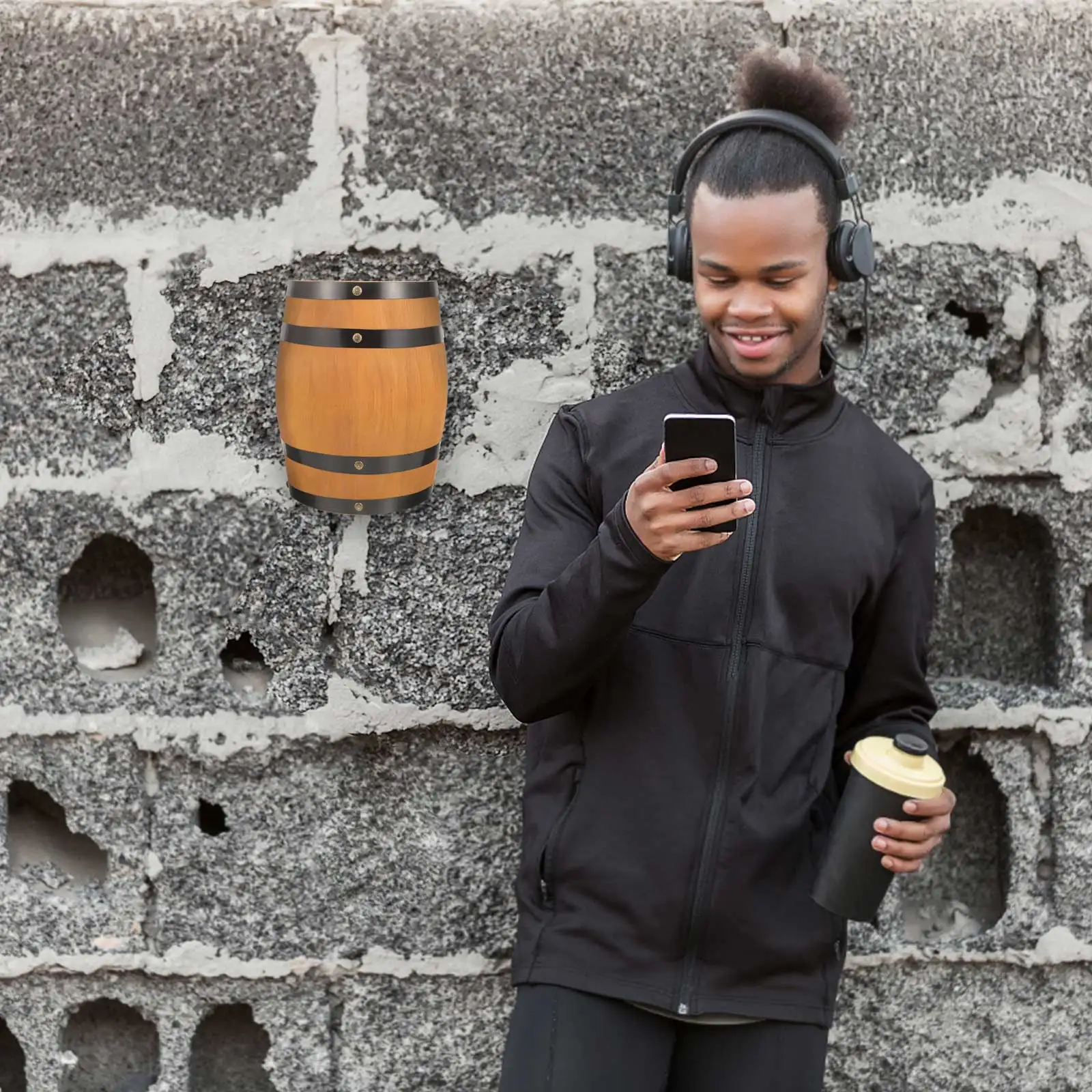 

Oak Wine Barrel Decor Retro Wooden Craft Floor Standing Whiskey Half Barrel Unique Home Pub Ornament Vintage Drink Display