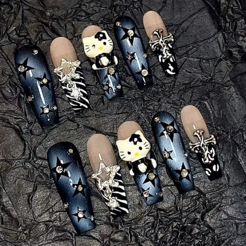 

Hello Kitty Y2k Cartoon Anime Spice Dark Street Square Handwork Wearing Fake Nail Press-on Nails Trapezoidal Manicure Cool Girl