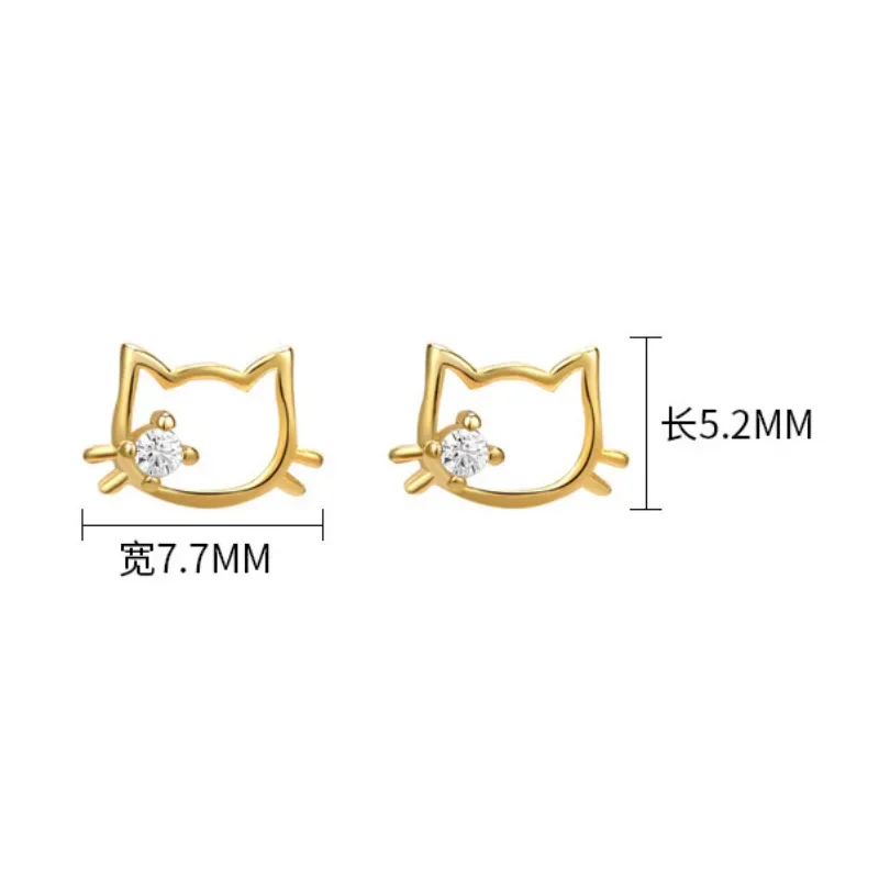 925 Sterling Silver Cat Animal Stud Earrings for Girls Cute Hollow Zircon Mini Korean Screw Earring Lady Student Jewelry Gift