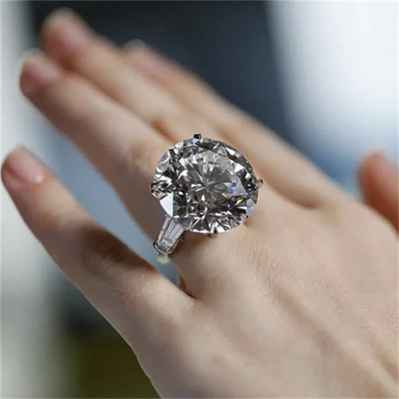 Solitaire Round cut 6ct AAAA Zircon Ring Silver Color Engagement Wedding Band Rings for women Bridal Party Jewelry Gift
