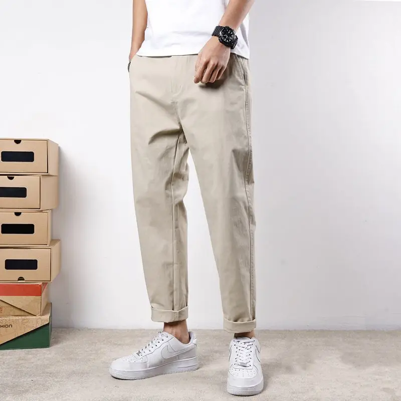 

Japanese Sle Loose Straight Leg Cotton Casual Pants Men's Pure Cotton Korean Version Trendy Youth Long Trousers