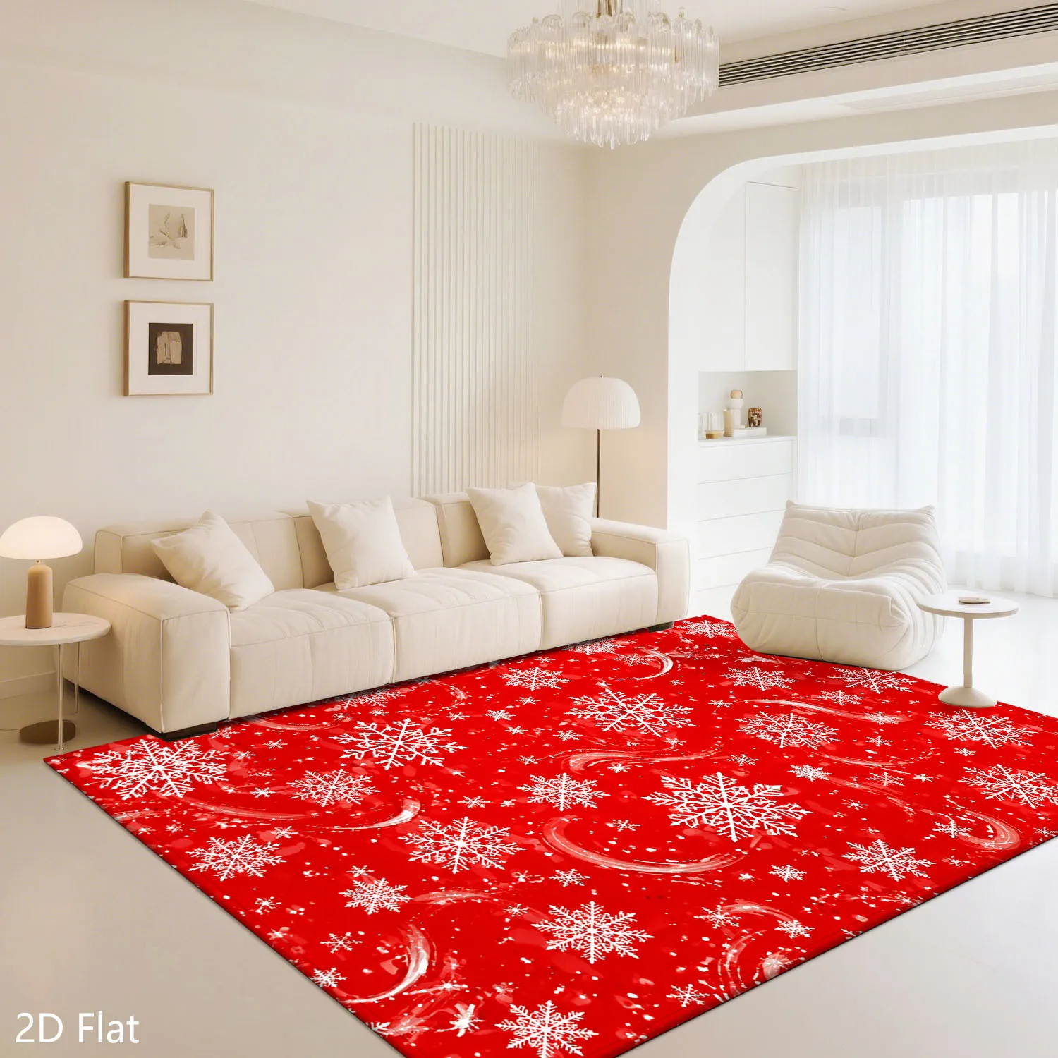 1pc 2D Flat White Snowflake on Red Background Printed Floor Mat, Decorative Rug for Living Room, Bedroom, Home