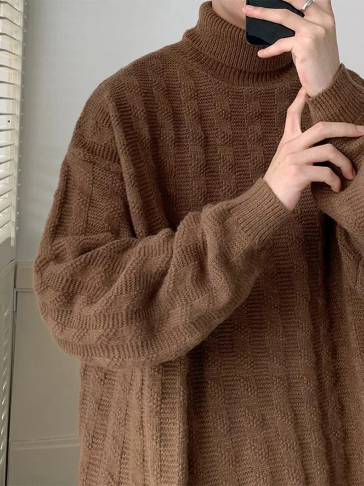 

Browny Red Merlot Men's Knitted Sweater Winter Faion High-End Feel Floral Embroidery y Sweater Casual Loose Fit