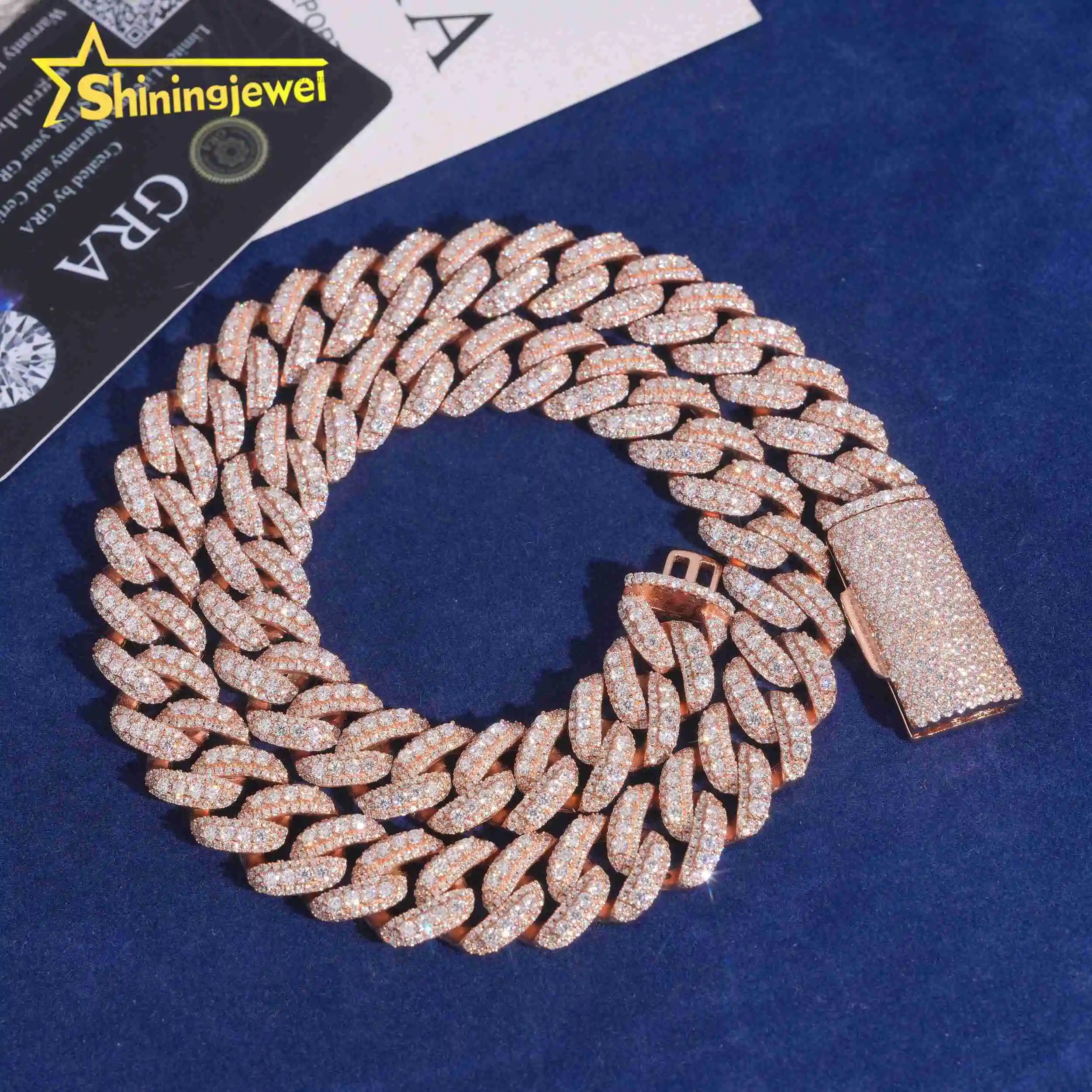 Sale Hot 925 Silver Cuban Link Chain Moissanite Diamond 15mm Miami Men Cuban Link Necklace Bracelet Hip Hop Jewelry.