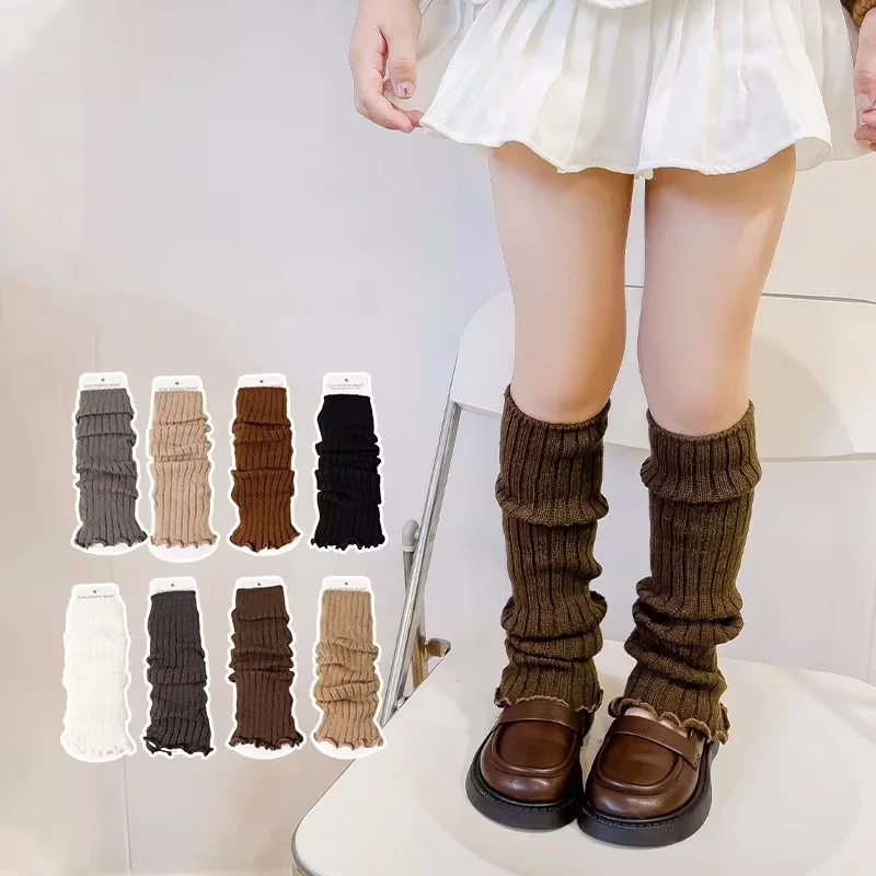 Winter Children's Leg Warmers Knitted Leg Cover Long Stockings For Kids Girls Elegant Warm Socks Accessories Autumn Length 41cm