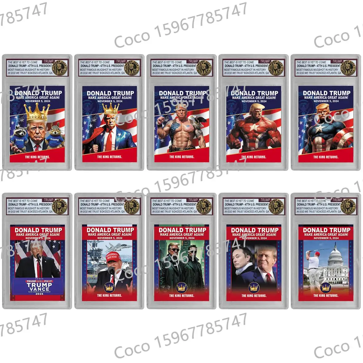 President 47th Donald Trump Christmas Greeting Cards Trump Supporter Gold Bill Cards with Plastic Case Best Gifts