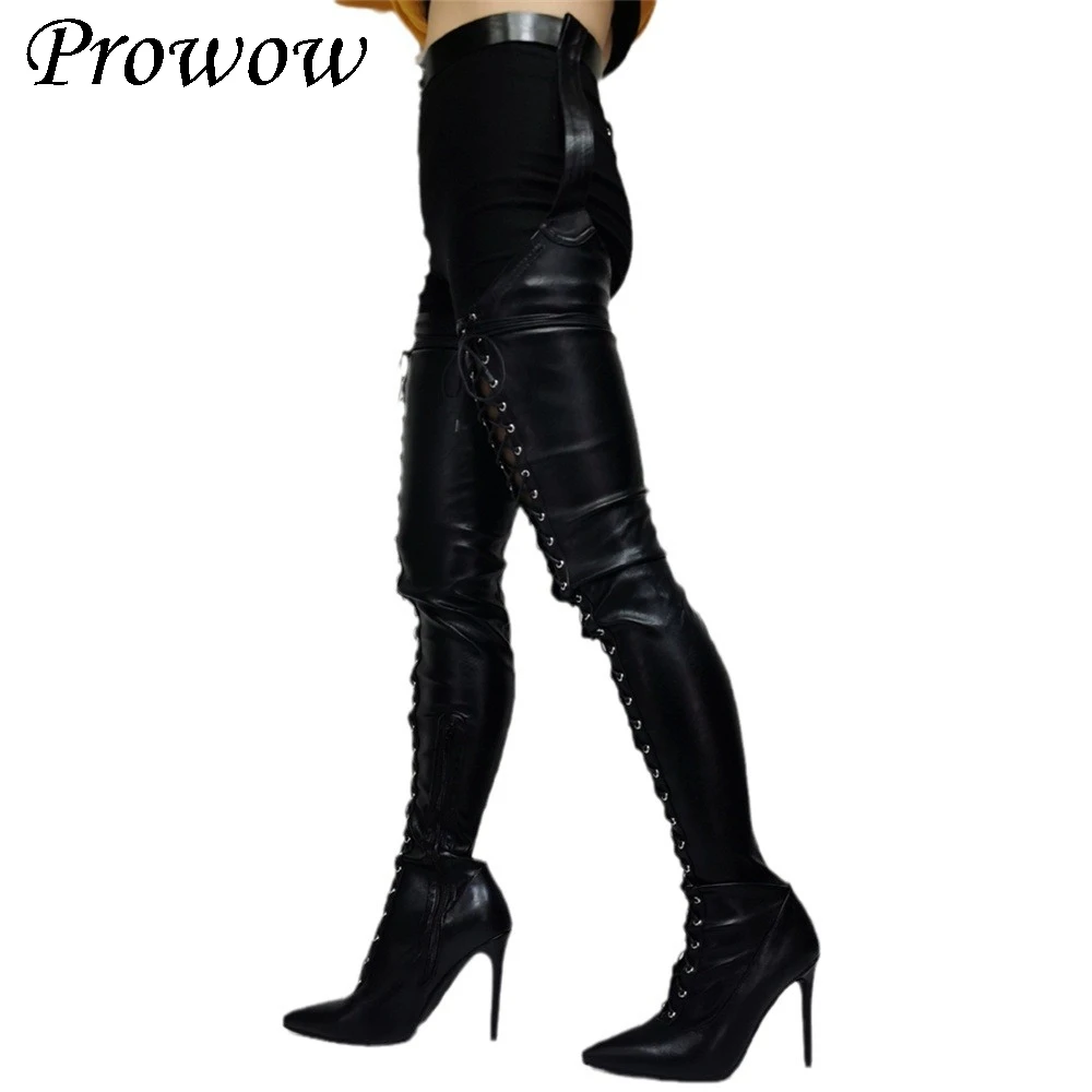 

Сексуальные модные сапоги до бедра с ремешком больших размеров, женская обувь Zapatos Mujer