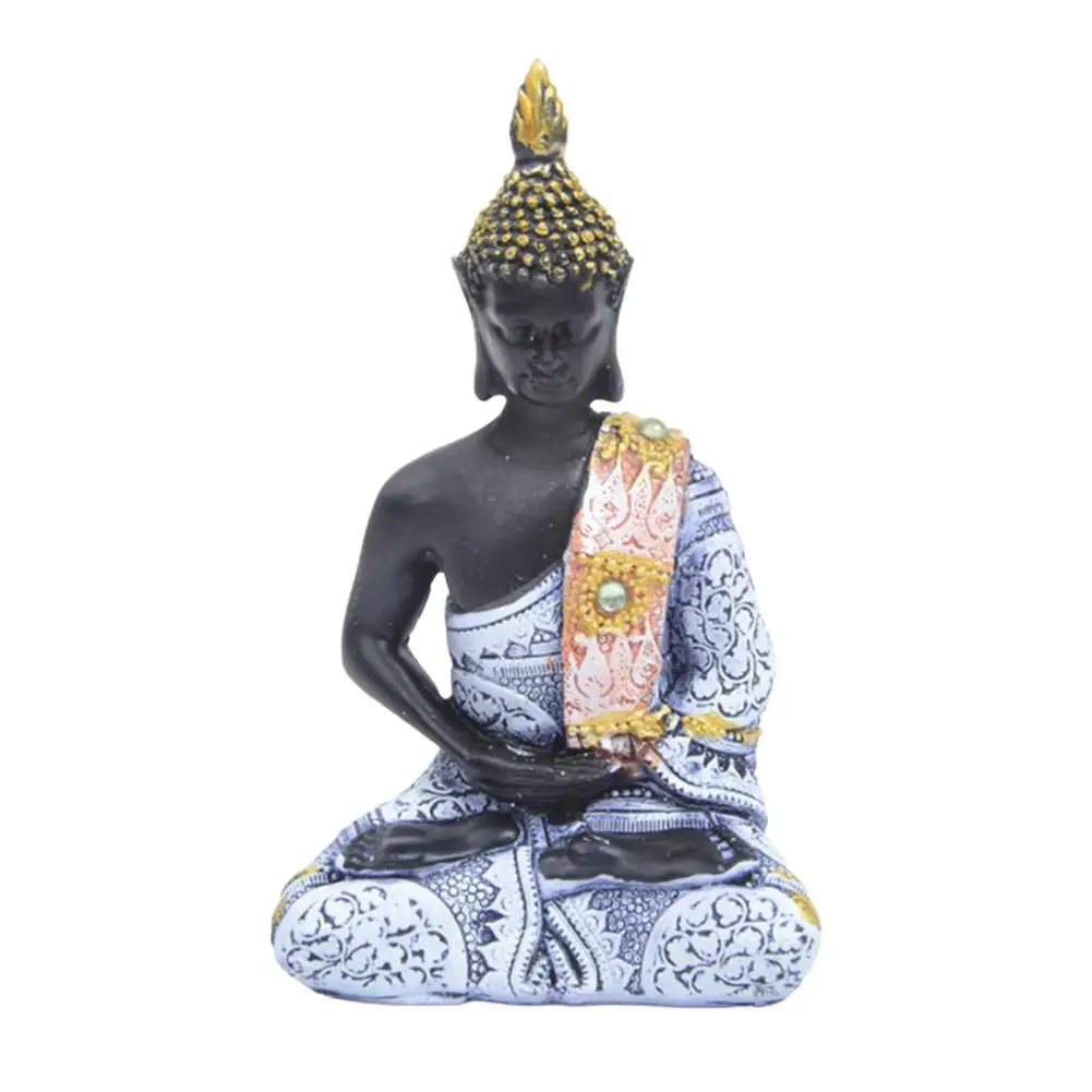 Desktop Buddha Ornament Serenity Buddha Statue for Home Office Decor Resin Figurine with Cross-legged for Bookshelf