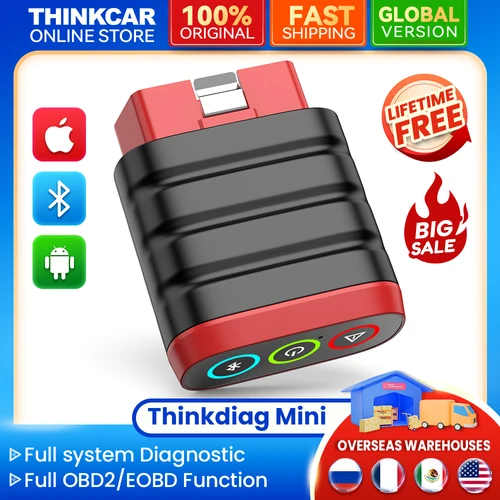 THINKCAR THINKDIAG Mini herramienta de diagnóstico de coche OBD2 herramientas de escáner Bluetooth todos los coches sistema completo de diagnóstico lector de código gratuito de por vida