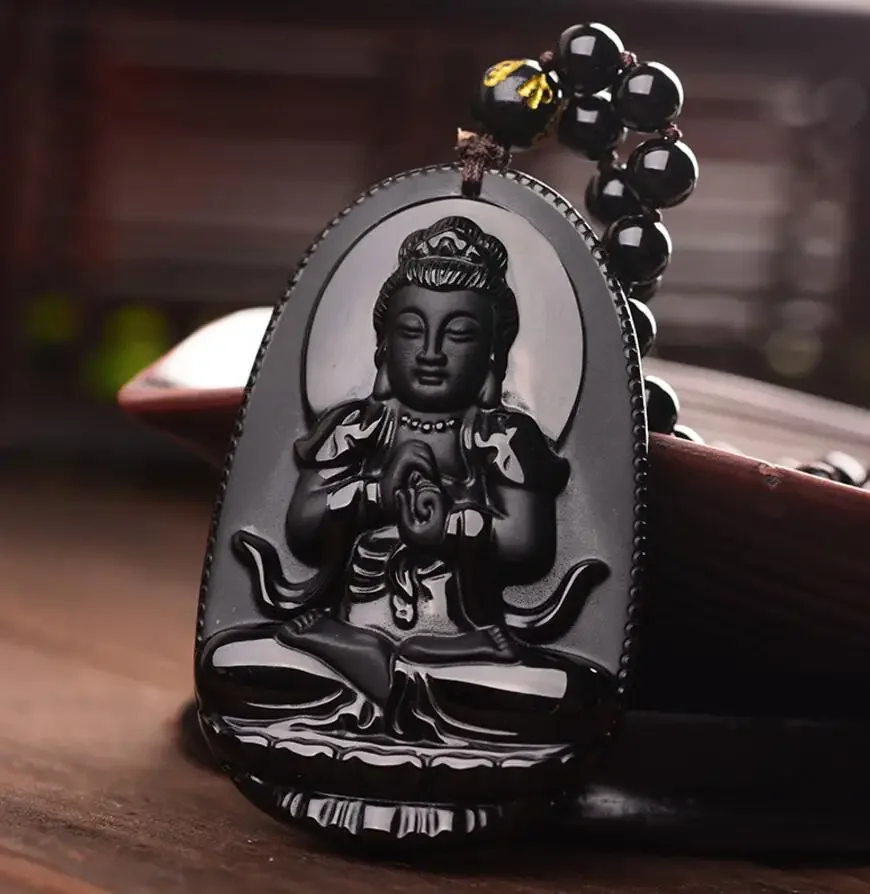 

Fashion jewelry Buddha Pendant Natural obsidian Vintage Necklace Black Buddha Head Pendant For women&men Jewelry