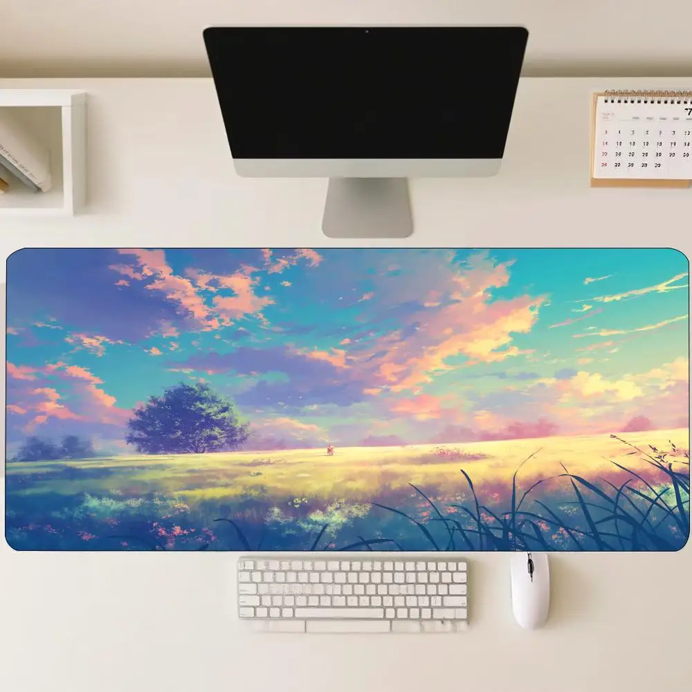 Style Flower Field Scenery Large Gaming Mouse Pad Non Slip Rubber Base Extended Mouse Mat For PC Laptop Gaming Office Desk Setup