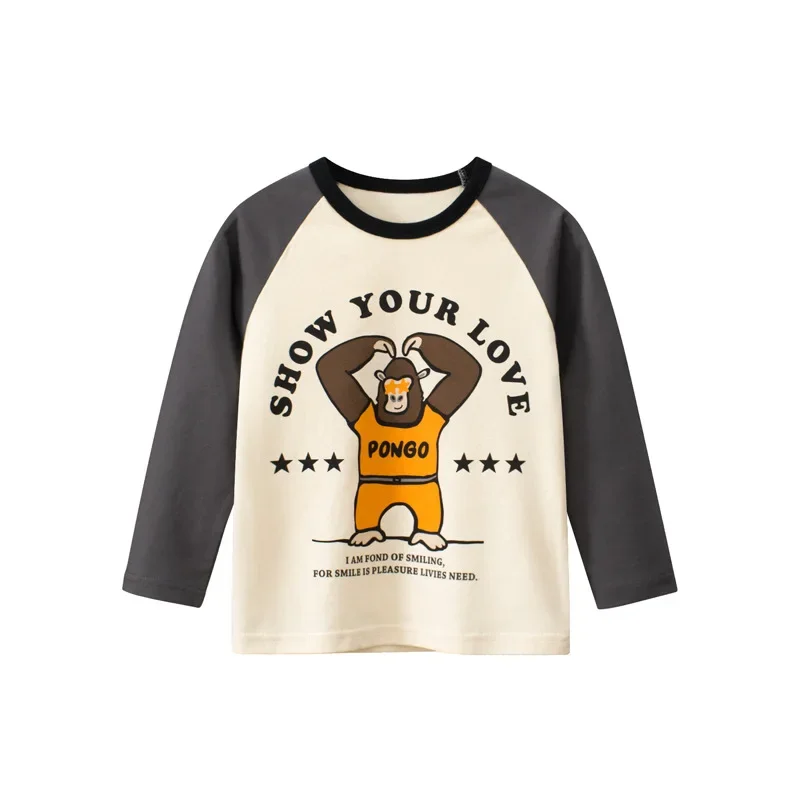 2024 Spring Autumn Boys Clothes Cartoon Top Children\'s T-Shirt Casual Long Sleeve O-Neck Bottoming Shirt Monkey Lion Kids Outfit