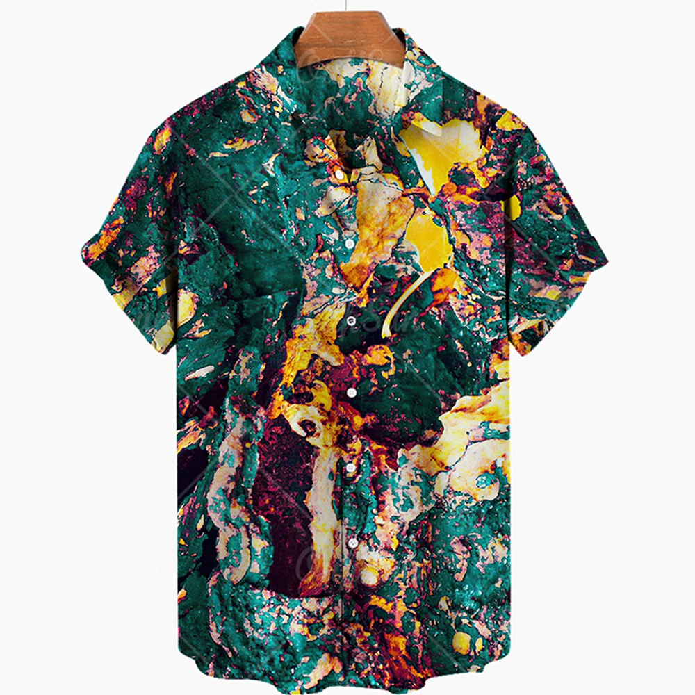 Men's Short Sleeve Ethnic Shirt Casual Print Hawaiian Shirt Vintage Beach Print Loose Top Harajuku