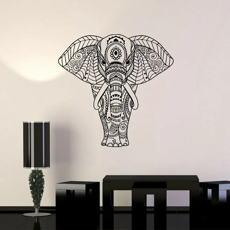 Mandala Yoga Ornament Indian Buddha God Elephant Wall Stickers Vinyl Home Decor Living Room Bedroom Decals Removable Mural 3A23