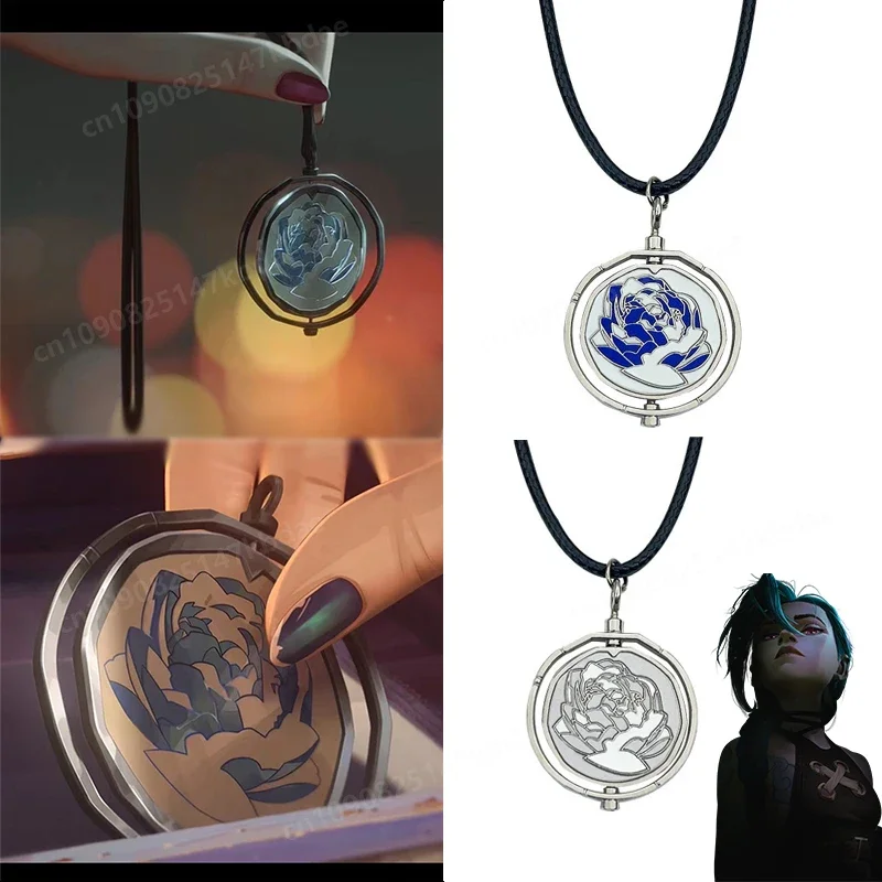 Game Necklace Anime Figure Blue Rose Rotatable Cool Pendant Jinx Unisex Arcane Season 2 Jewelry for Fans Lovers Accessories Gift