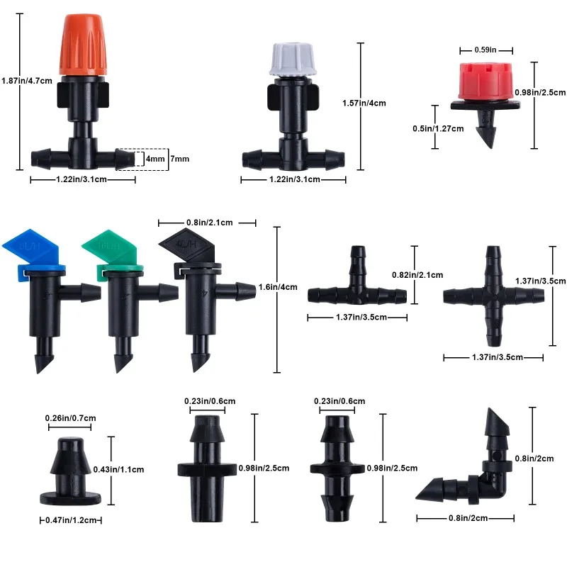 204Pcs Barbed Connector Irrigation Fittings Kit Drip Irrigation Barbed Connectors Tubing Fittings Kit for Flower Pot Garden Lawn