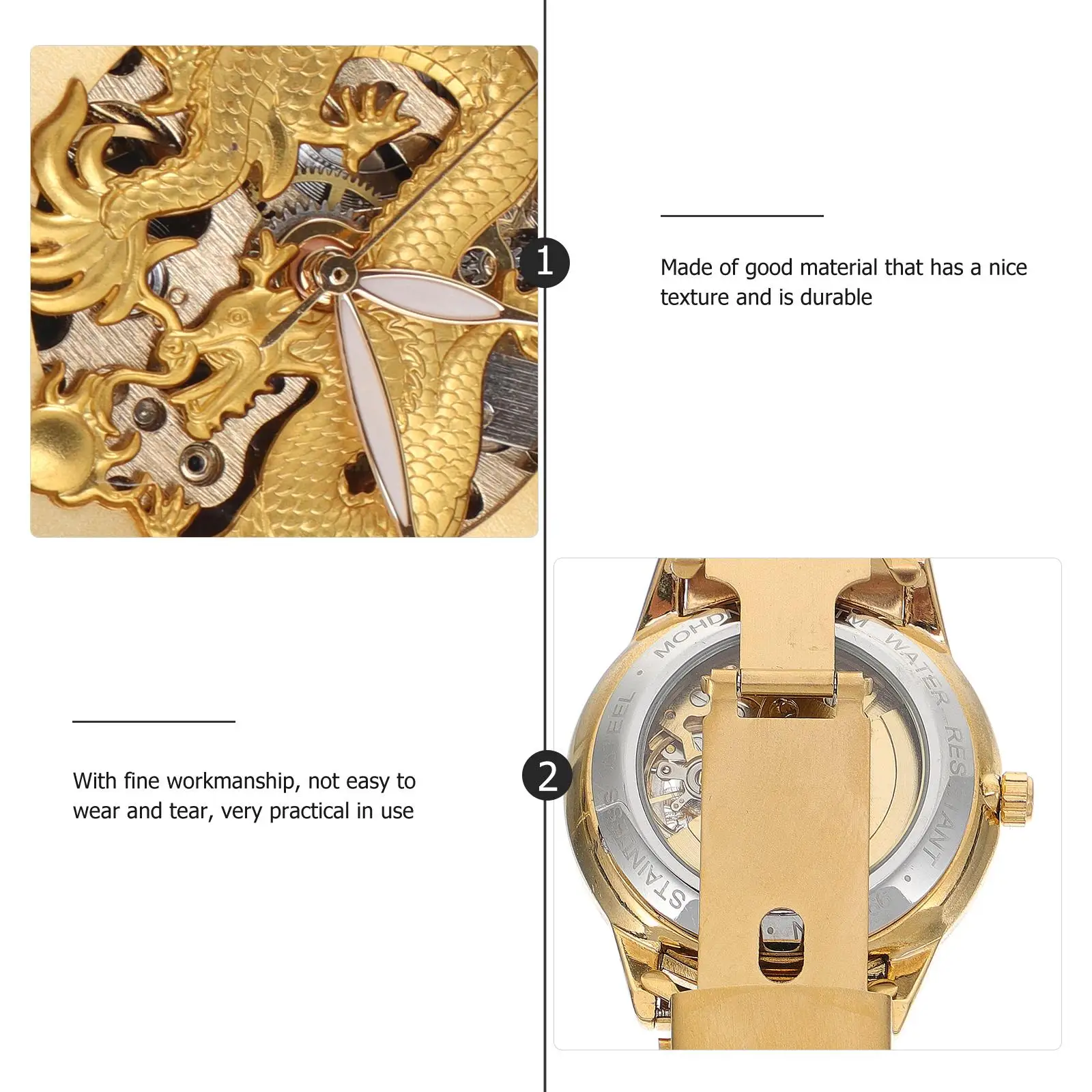 Orologio meccanico impermeabile da uomo in acciaio inossidabile da lavoro quadrante scavato elegante moda maschile nero da polso alto