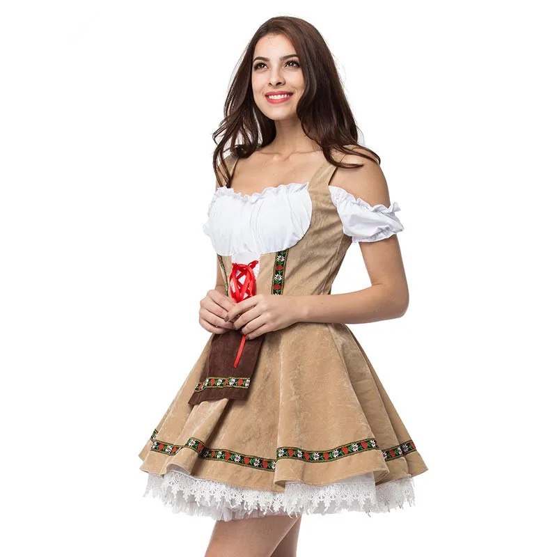 Traditional German Beer Girl Costume Bavarian Oktoberfest Suspender Beer Dirndl Dress Women Cosplay Halloween Party Dress