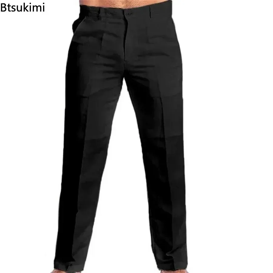 Nuevos pantalones Vintage de lino y algodón para hombre, pantalones suaves y cómodos transpirables, pantalones rectos sueltos a la moda, pantalones