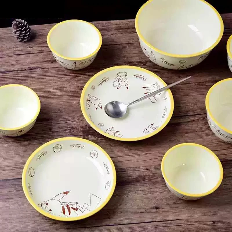 SHUNXIANG Pokémon Tableware Cartoon Ceramic Bowl Plate Pikachu Dinnerware Cute Double Ear Bowl Fruit Dinner plate Microwave Safe view 4