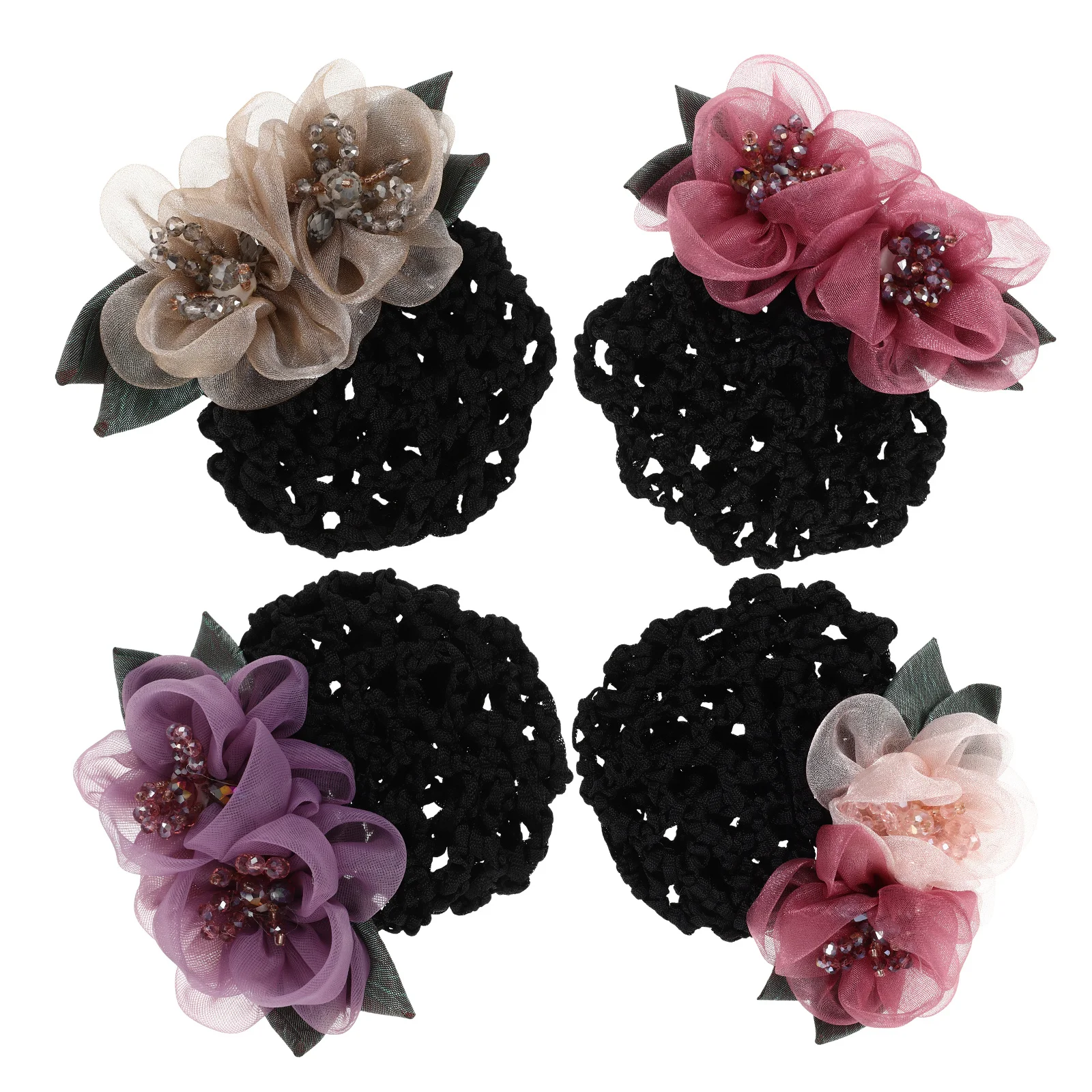 

4Pcs Vintage Floral Hairnet Mesh Hair Bun Cover Nurse Accessories Work Bank Hotel Elegant Hairnet Hair Nets for Buns