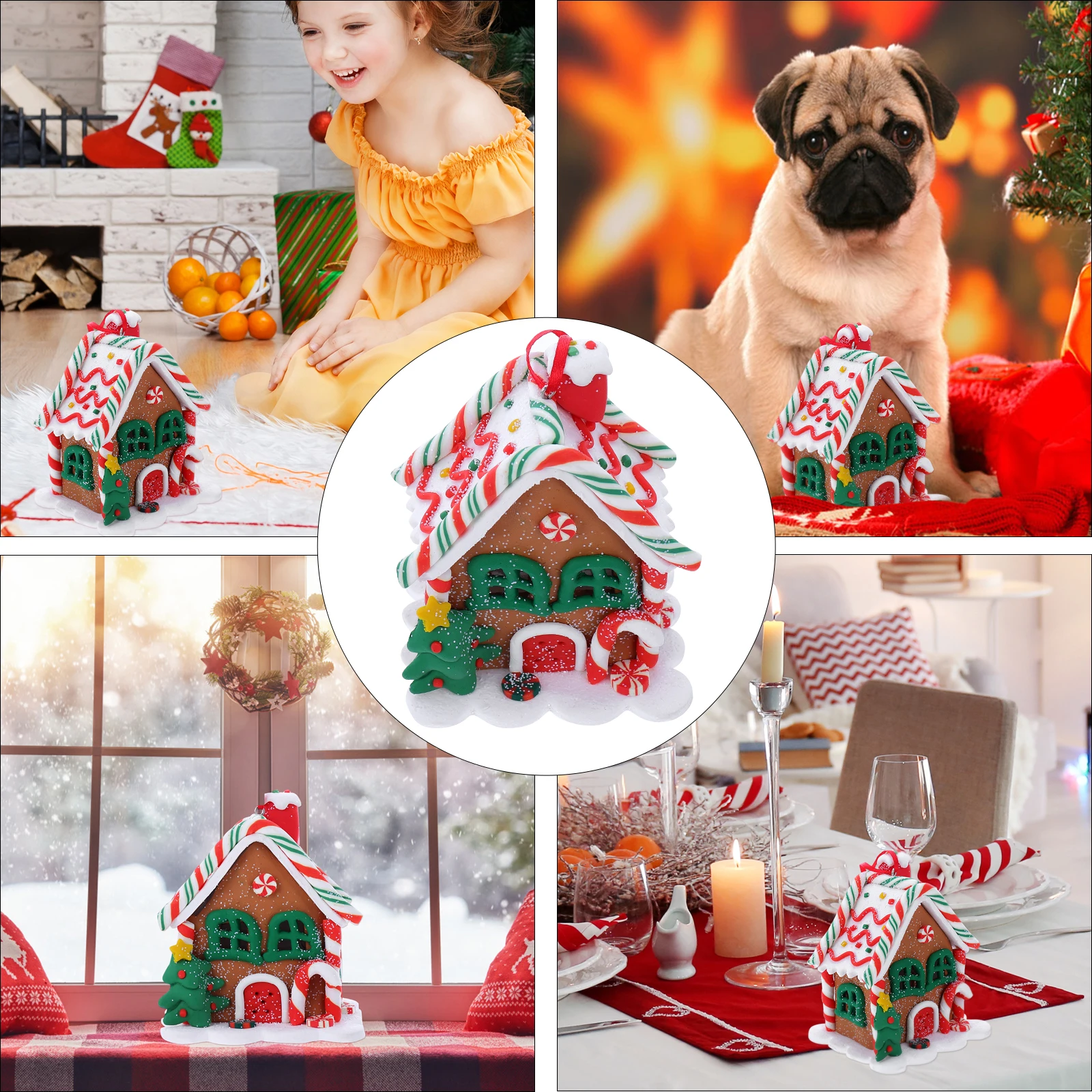 

Christmas Cottage Pendant Gingerbread House Hanging Polymer Clay Tree Xmas Supplies