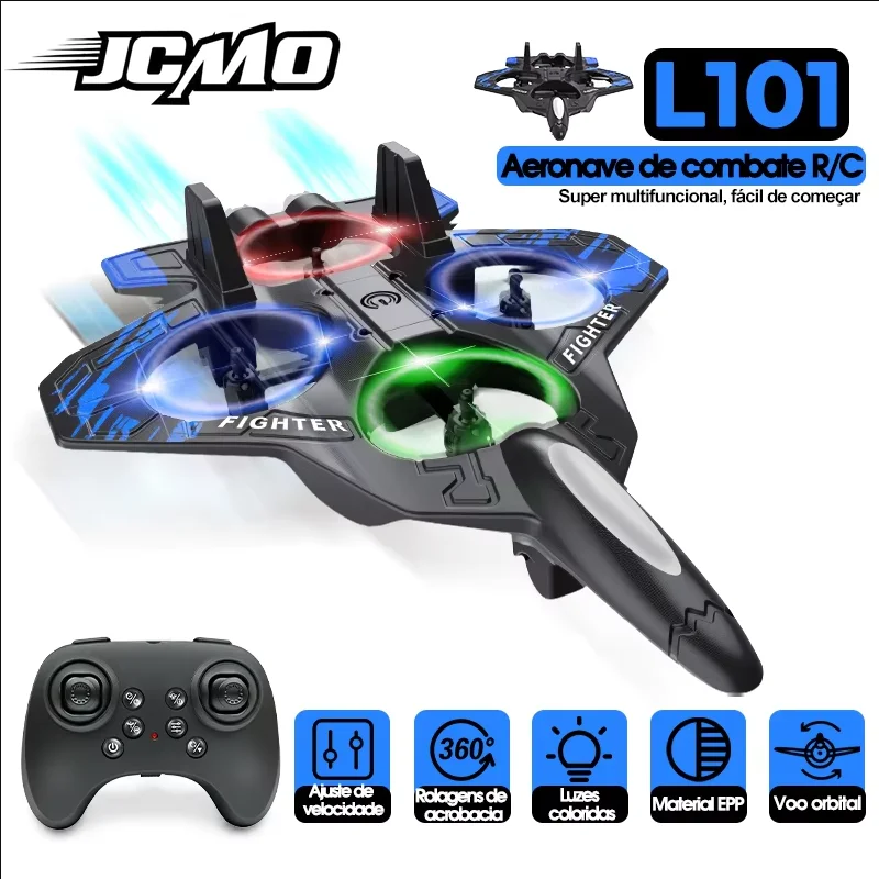 JCMO Foam Airplane L101 2.4G Remote Control With Colorful LED Lights EPP Stunt Foam Combat Aircraft Toys For Children Gift New