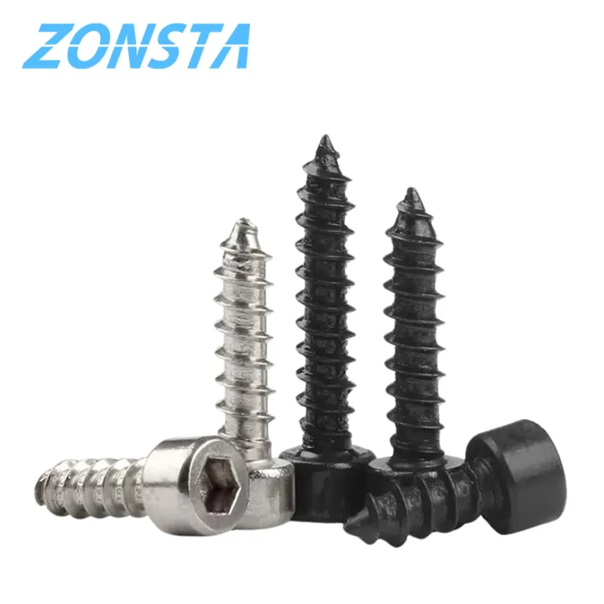 M2 M3 M3.5 M4 M5 M6 Hex Hexagon Socket Cap Head Self Tapping Screw 8.8 Grade Black/Nickel Zinc Allen Head Furniture Wood Screw