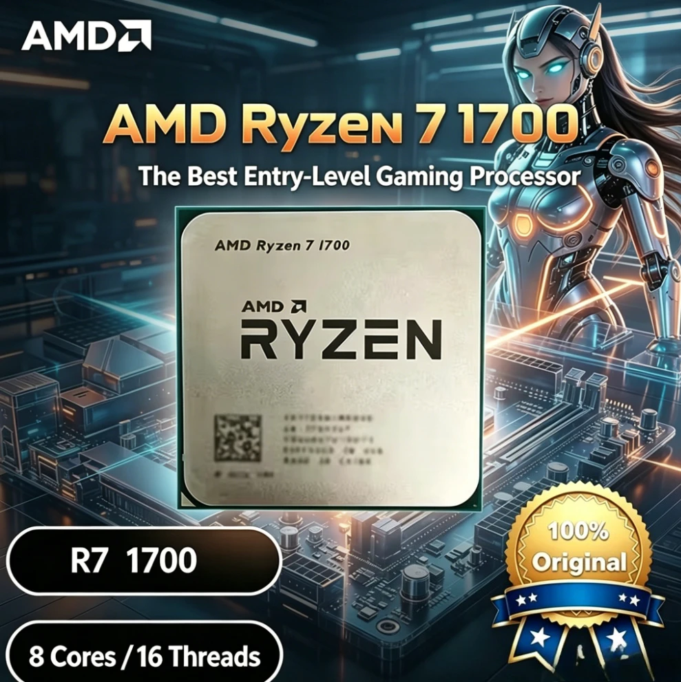 Procesador AMD Socket AM4 R7 1700 Ryzen 7 1700 de 3.0 GHz, Ocho Núcleos, Dieciséis Subprocesos, 65W YD1700BBM88AE