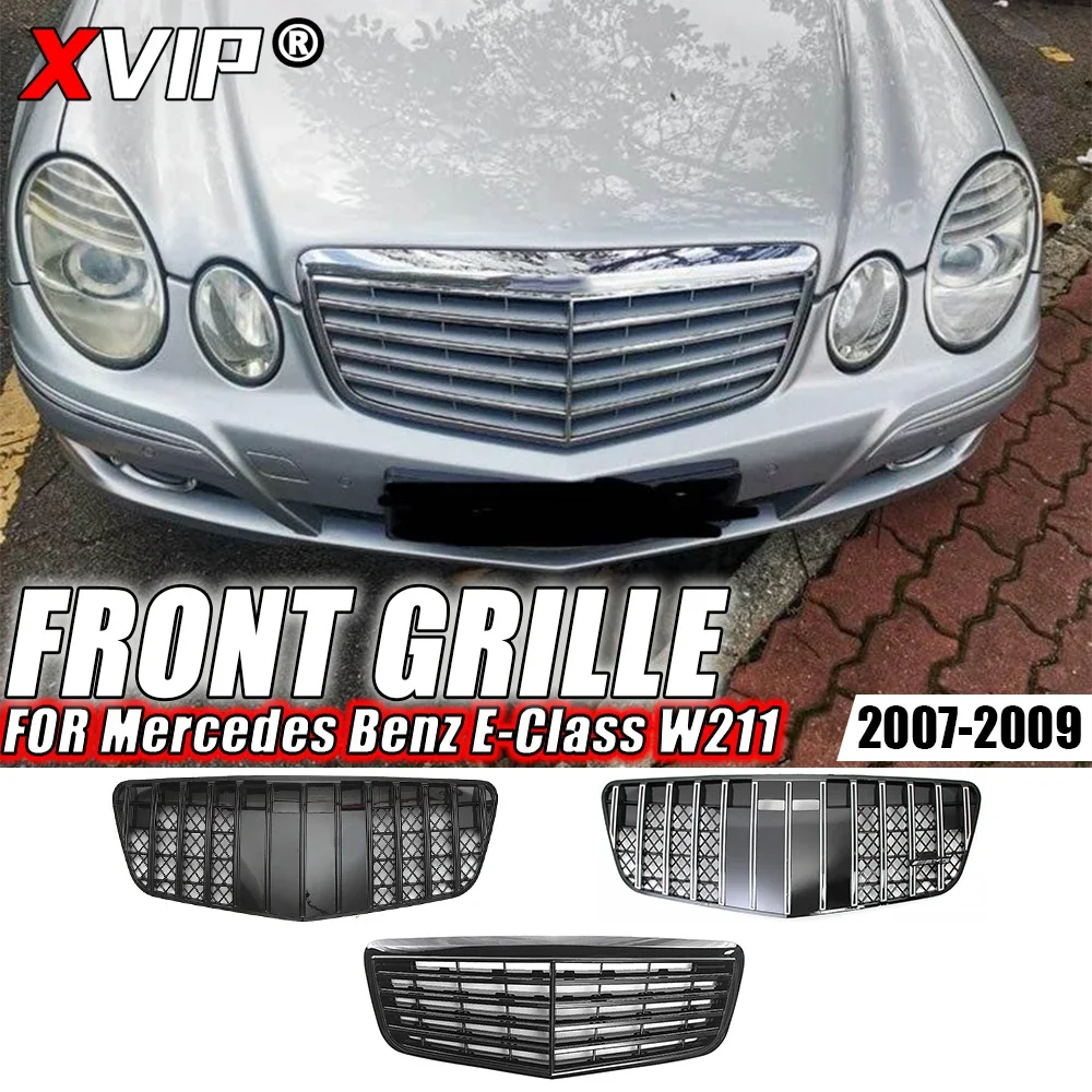 

XVIP Chrome Silver GTR Style Upper Grille For Mercedes Benz E-Class W211 E280 E350 E500 E550 07-09 AMG Style Front Racing Grille